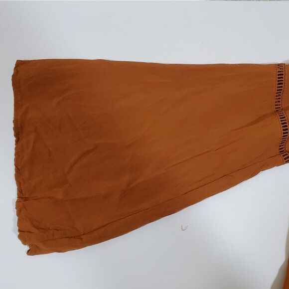 Xhilaration Floral Embroidered Bell Sleeve Caramel Boho Peasant Fall Dress - Picture 7 of 8